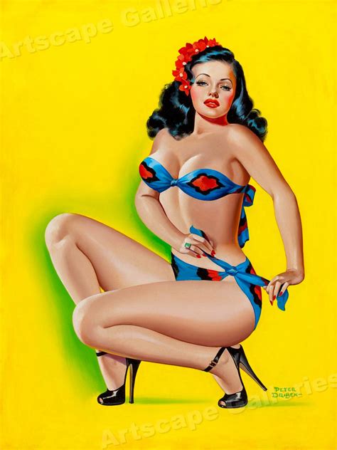 Peter Driben Pin Up Girl Aloha Blue Bikini Vintage Style Poster