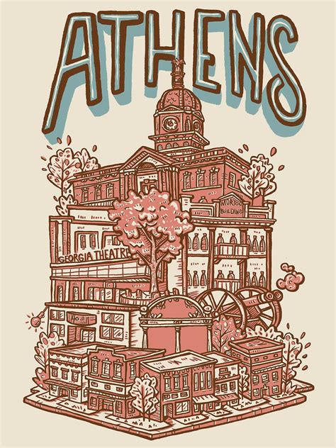 Athens Ga Illustrative Print Of All Of Athens Popular Landmarks And