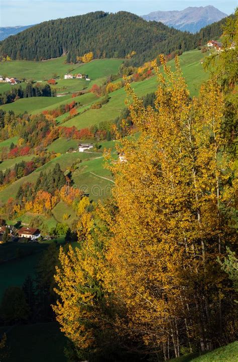 Autumn Santa Magdalena Famous Italy Dolomites Mountain Village Environs