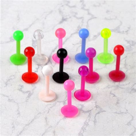 12pcslot Mixed Colors Soft Silicone Lip Tongue Piercing