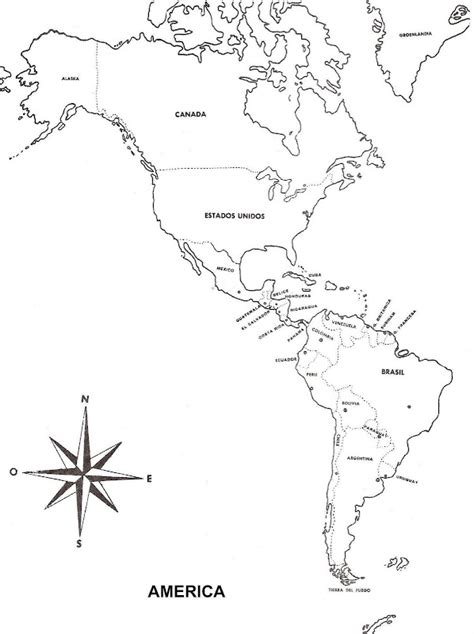 為孩子們的著色頁 Mapa De América Con Nombres Para Colorear