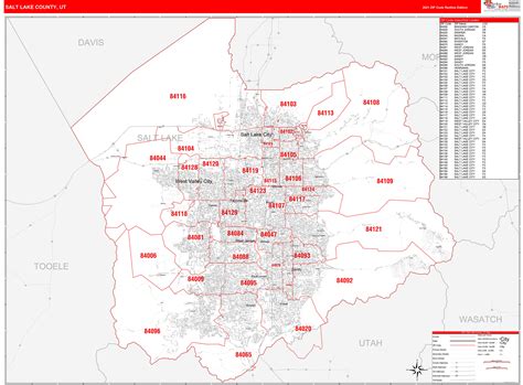 Salt Lake County Ut Zip Code Wall Map Red Line Style By Marketmaps