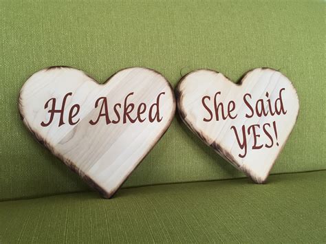 he asked she said yes engagement wood sign t photo props wooden heart sign