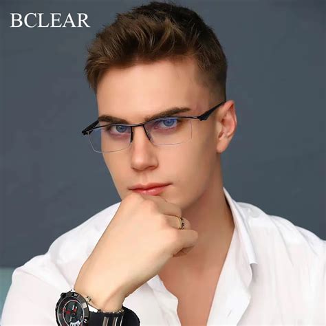 Bclear Half Rim Alloy Optical Eyeglasses Frame Male Flexible Plastic Tr 90 Temple Legs Business