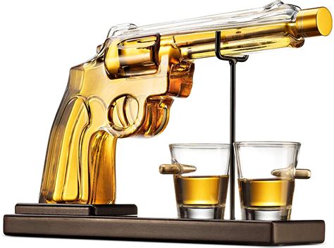 gun liquor decanter bottle and bullet shot glasses decanterx