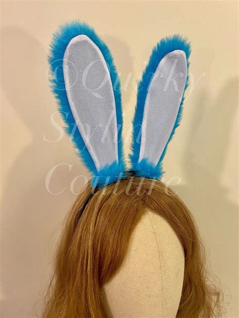 Blue Bunny Rabbit Ears And Tail Posable Cosplay Rabbit Ear Etsy