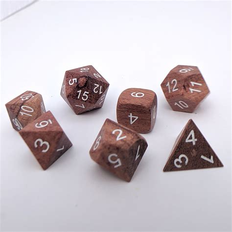 Rose Wood Dnd Dice Set Polyhedral Dice Dandd Dice Dungeons Etsy