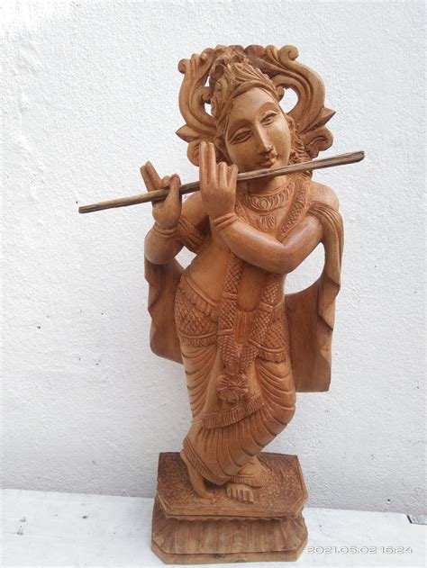 Lord Krishna Statue Siris Wood Best Wood Carving Krishna Etsy