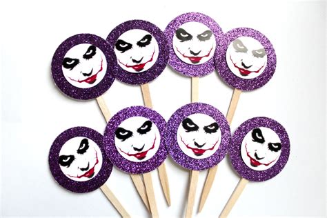 Set Of 12 Joker Purple Cupcake Toppers Party Supplies Cake Etsy