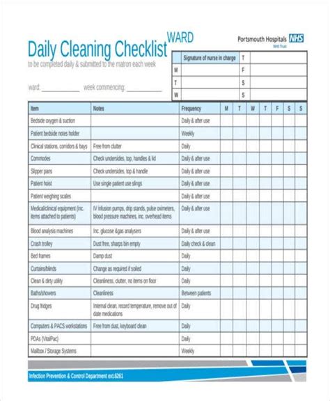 Fire extinguishers must be inspected regularly to ensure that they are fully charged, correctly positioned, and any expired units are replaced promptly. Nhs Cleaning Schedule Template All You Need To Know About ...