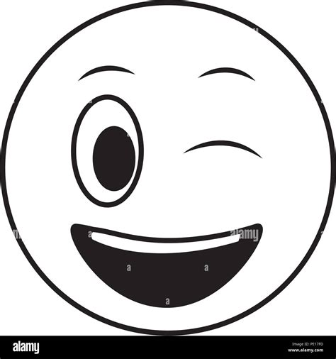 Smiley Big Emoticon Winking Face Vector Illustration Black And White Stock Vector Image And Art