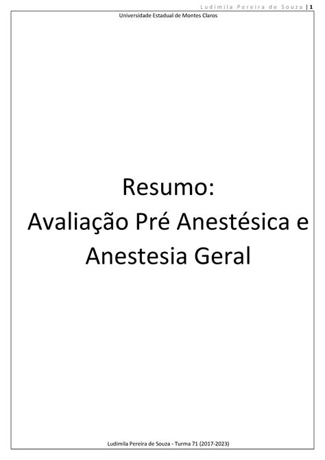 Avaliação Pré Anestésica E Anestesia Geral Warning Tt Undefined
