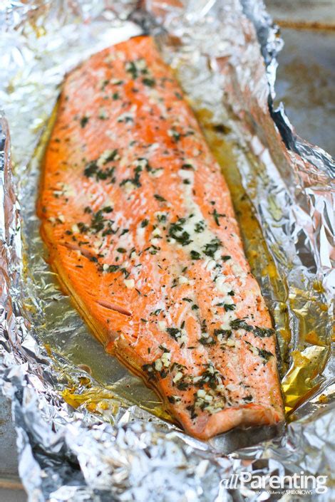 Baking salmon in a foil packet is a very healthy way of preparing fish, because you don't need to use any fat for the baking process, says recipe creator nt_bella. Salmon baked in foil