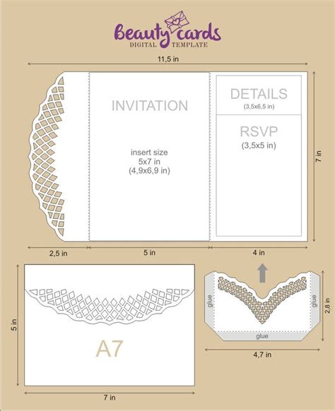 Diy Pocket Wedding Invitation Template Tri Fold Rustic 5x7 Etsy