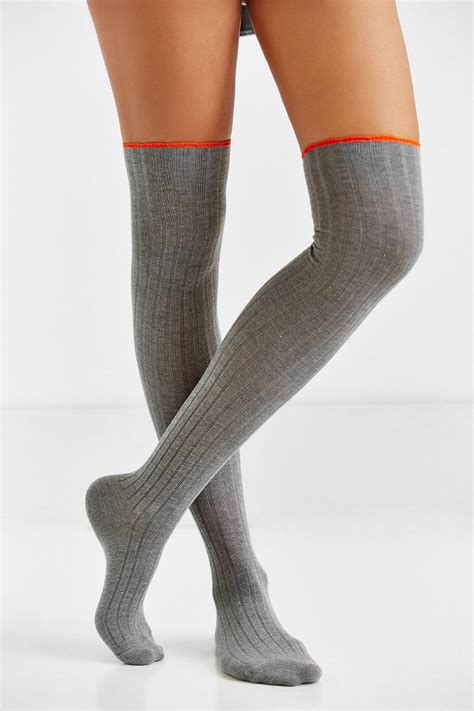 urban outfitters ribbed scallop thigh high sock in gray lyst