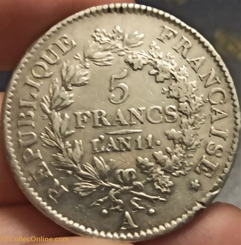 5 Francs Union Et Force An 11a Coins World France Consulat