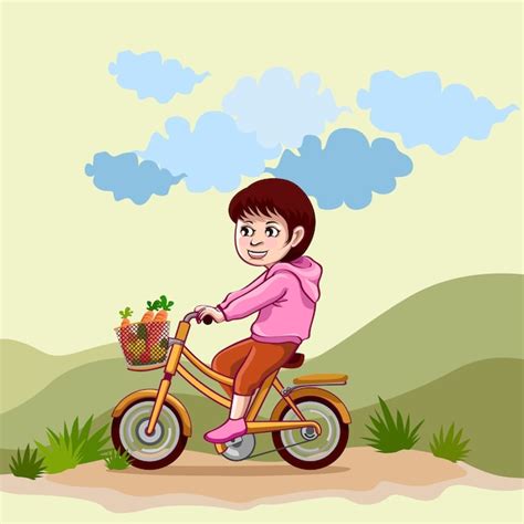 Premium Vector Girl Ride Bike Vector Illustration