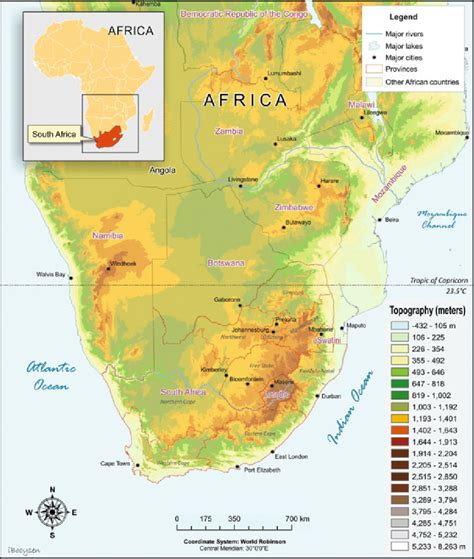 Map Of Southern African Countries And Topography Discussed In This