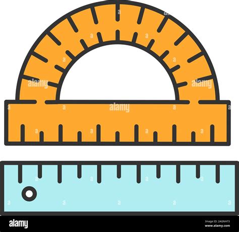 Protractor And Ruler Color Icon Geometry Isolated Vector Illustration
