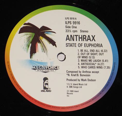 Anthrax State Of Euphoria 12 Lp Vinyl Album Cover Gallery