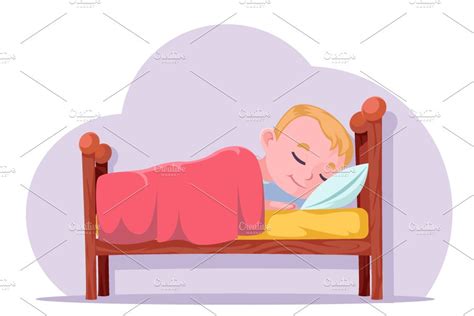 Cute Cartoon Boy Sleep In Bed Good Healthcare Illustrations