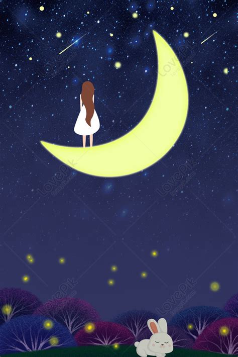 月 真夏の夜の夢の星空ポスターの美しい少女 画像フリーHD 真夏の夜の夢 漫画 夏 背景素材 無料ダウンロード Lovepik