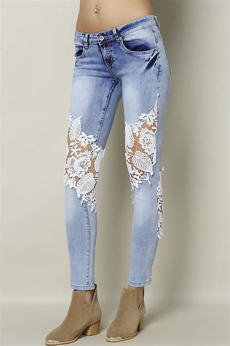 Skinny Jeans With Crochet Lace Panel Skinny Jeans Crochet Lace Lace