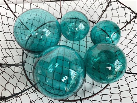 Aqua Glass Floats Set Of Five 2 54 5 Garden Etsy Glass Floats Aqua Glass Boho Dorm Decor