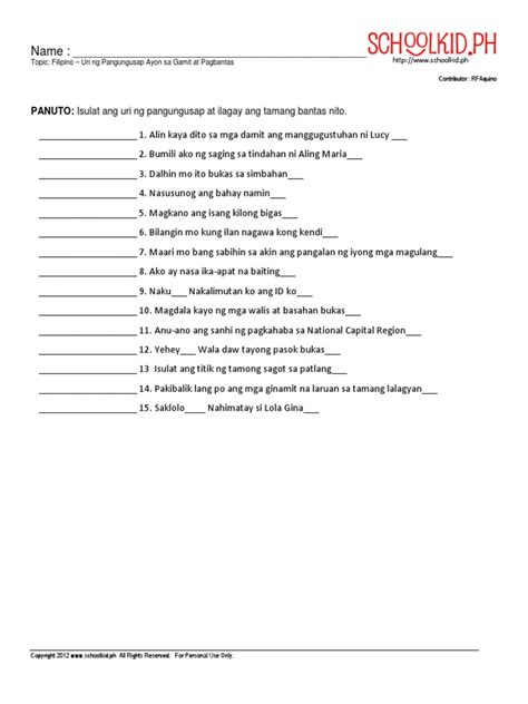 Pang Uri Filipino 3 Worksheet Pang Uri Kaantasan 5 Wo