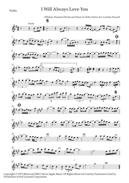 Whitney Houston I Will Always Love You Violin Cello Duo Free Music Sheet Musicsheets Org