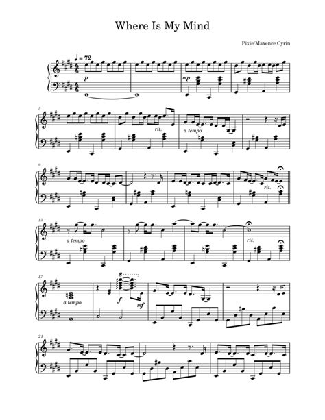 Where Is My Mind Maxence Cyrin Sheet Music For Piano Solo Easy
