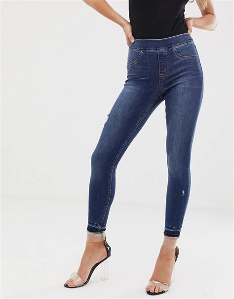 Spanx Shape And Lift Distressed Skinny Jeans Blue In 2021 Skinny