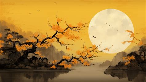 Moon Scenery Orange Japanese 1920×1080 Hd Wallpapers