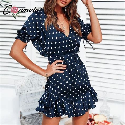 conmoto 2019 summer women vintage polka dot dress dress sexy v neck backless empire dress girl