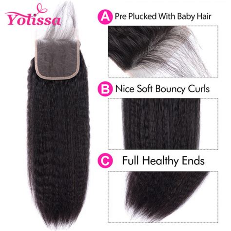 Kinky Straight Yaki Hair 3 Bundles With Closure 44 Yolissa Hair