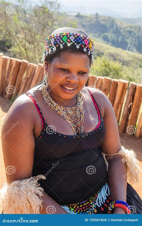 Zulu Woman In Traditional Closes In Shakaland Zulu Village Editorial