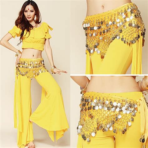 Belly Dance Costumes Hip Skirt Scarf Triangle Gold Coins Sequins Bead