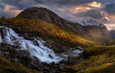 Wallpaper Autumn Forest Mountains Waterfall Norway Cascade Norway