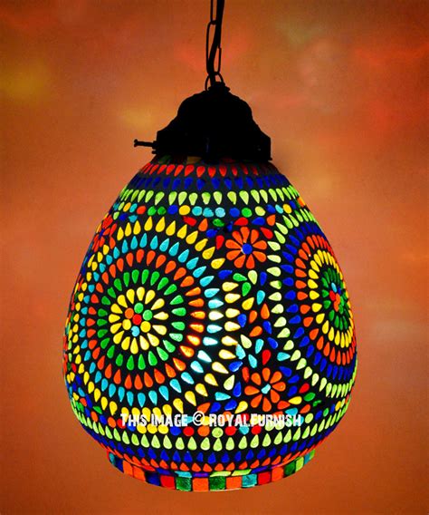 Mosaic Multi Color Hanging Pendant Light Lantern RoyalFurnish Com