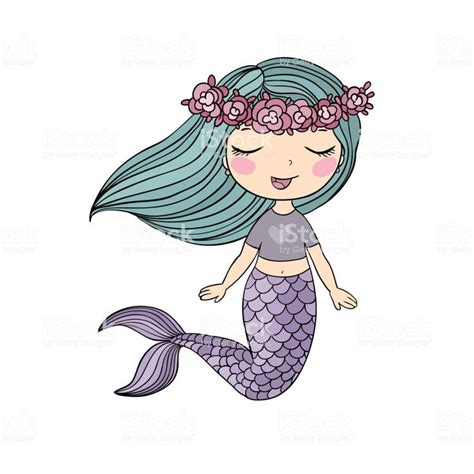 Cute Cartoon Little Mermaid Siren Sea Themevector Illustration