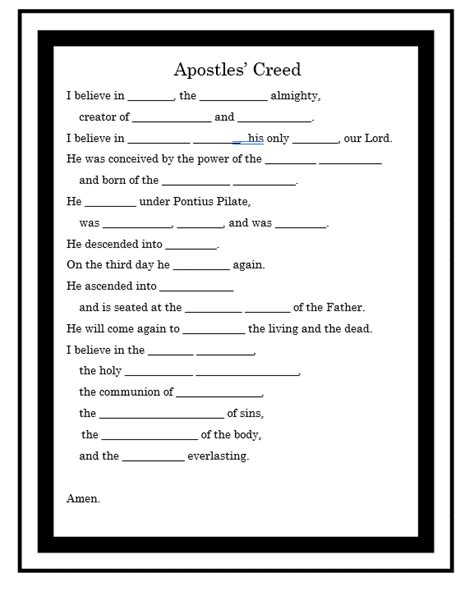 Apostles Creed For Kids Printable
