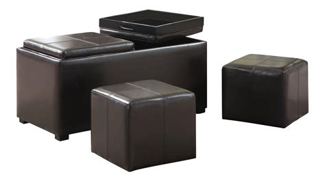 Simpli Home Avalon 3 Piece Rectangular Storage Ottoman W 2 Serving Trays And 2 Small