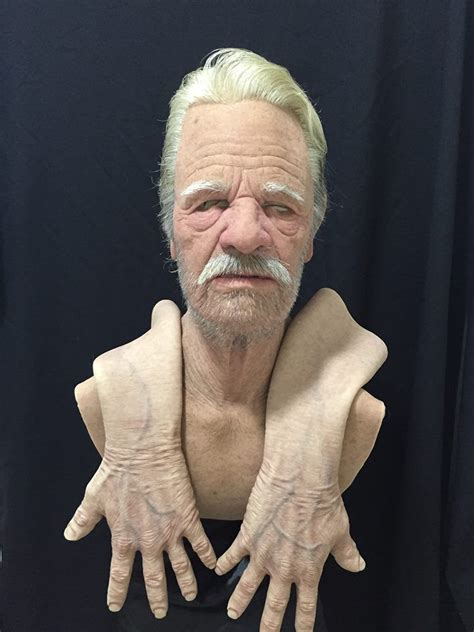 Realflesh Mask Silicone Old Man Full Hair Beard Mustache W Hands No