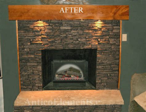 Cover painted brick fireplace with faux stone. Fireplace Remodel