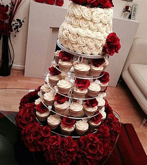 Elegant Rose Cupcake Wedding Cake Fountain Wedding Cakes 2 Tier