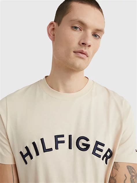 T Shirt Mit Logo Stickerei Beige Tommy Hilfiger