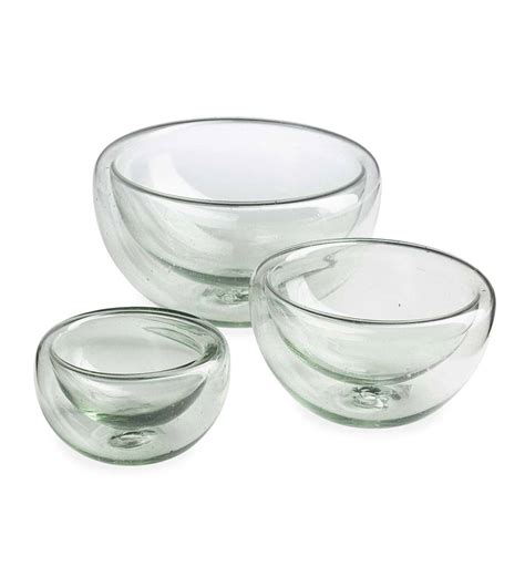 Stacking Glass Bowls Set Of 3 Blue Vivaterra