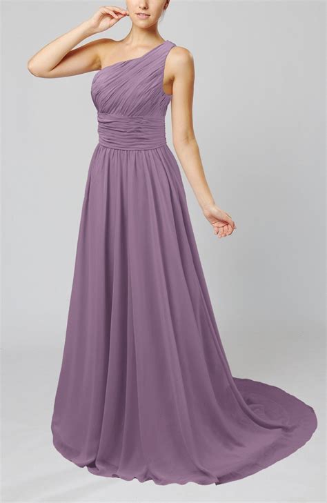 Mauve Bridesmaid Dress Cinderella Asymmetric Neckline