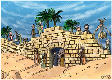 The beam or girder placed over an opening in a wall, which supports the wall construction above. Bible Cartoons: Nehemiah 03 - Rebuilding Jerusalem's walls