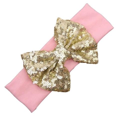 PINK GOLD SEQUIN BOW HEADBAND Bow Hair Accessories Glitter Bow